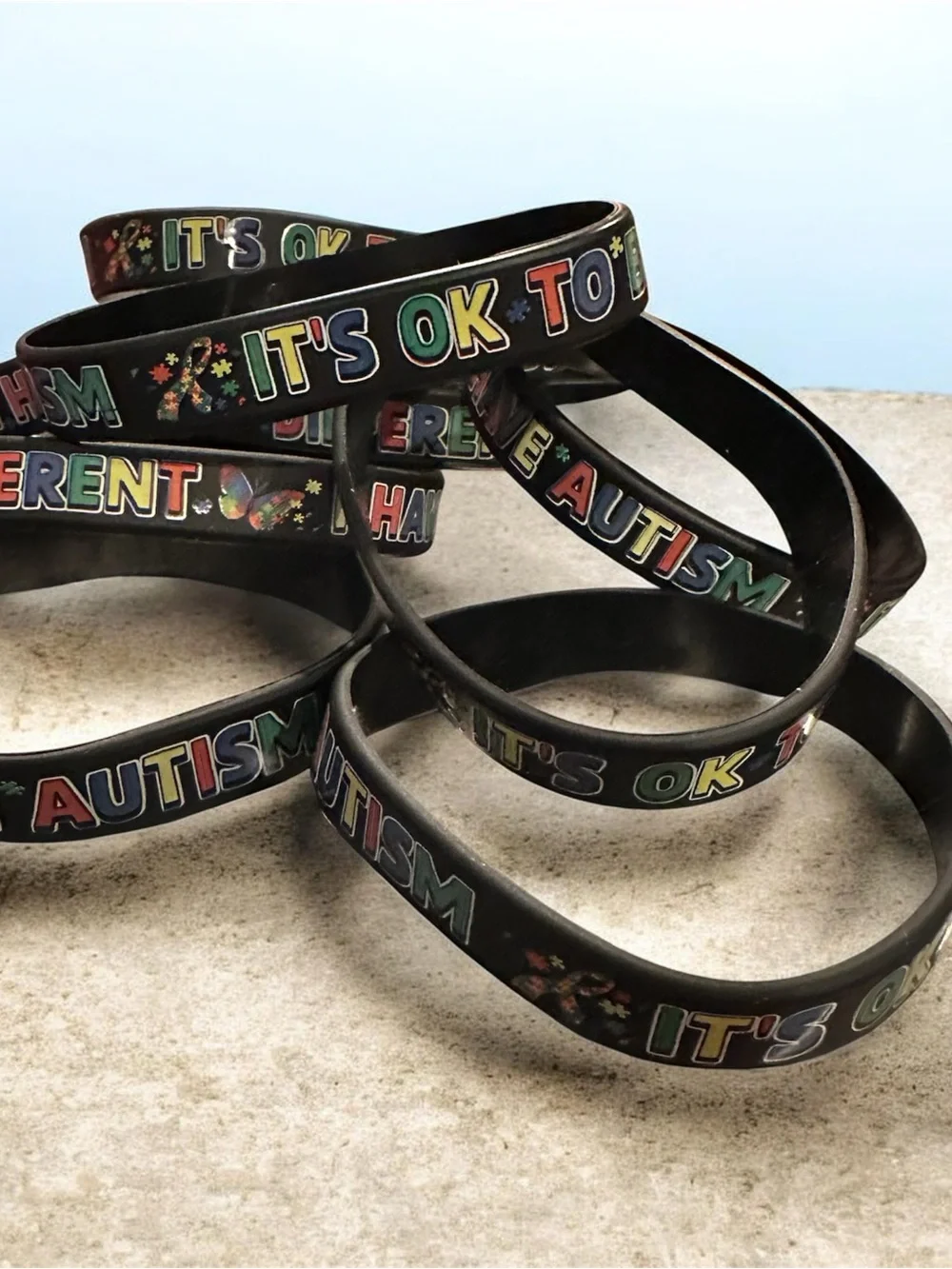 10 Piece Black 'It's OK to Be Different' Autism Awareness Wristband